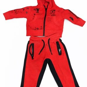 Vintage Jordan Craig Red & Black Sweatsuit Set | 2T | Zip Hoodie & Joggers